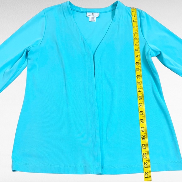 TTC 3pc Set Aqua Turquoise Open Front Cardigan Matching Striped/Solid Tank Tops - Picture 11 of 16